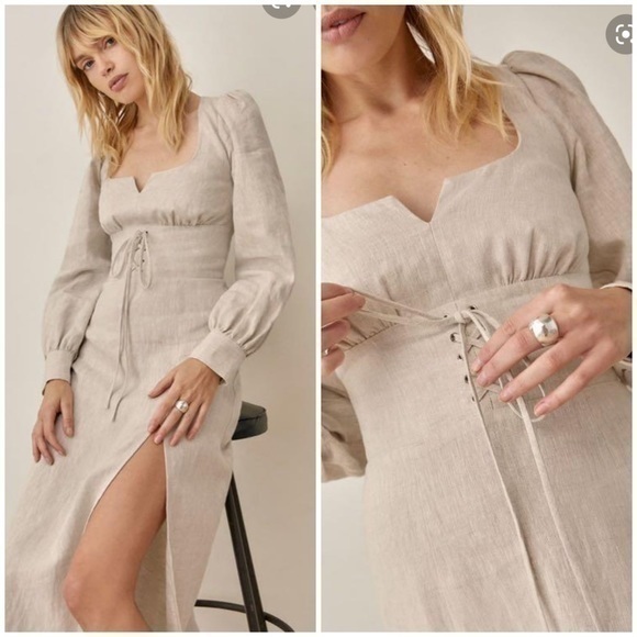 Reformation Dresses & Skirts - 💋Reformation Anton linen oatmeal long sleeve midi maxi dress. Size 6